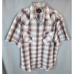 Plains Shirt Western Wear Men's Plaid Pearl Snap Short Sleeve Gray  Sz L